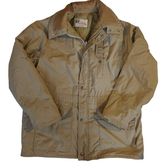 Field & Stream Other - Field & Stream Mens Khaki Quilted Jacket Size 44 With Corduroy Collar Barn Coat